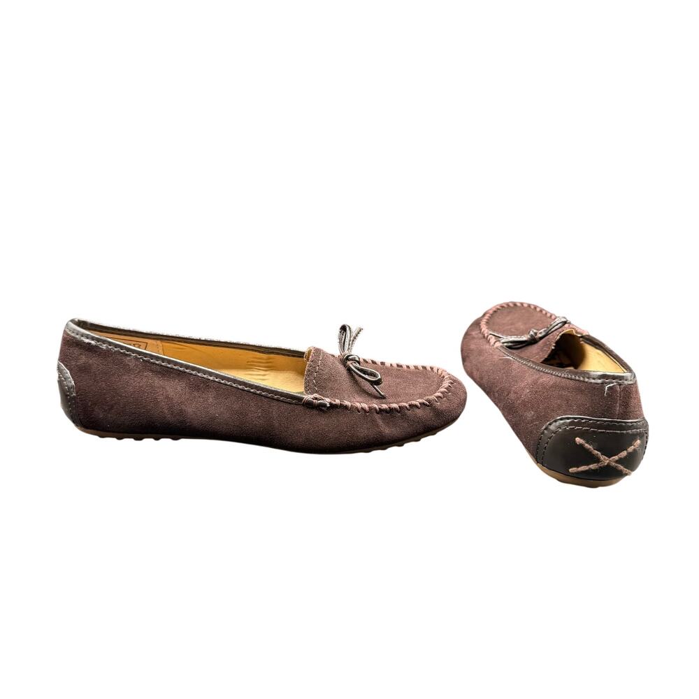 Lands’ End Brown Suede Driving Moccasin Flats Women’s Size 8.5M Bow